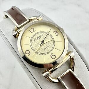 Liz Claiborne Women’s Gold Tone, Brown Enamel Bracelet Watch, New Battery